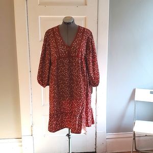Boho red floral embroidered hippie dress